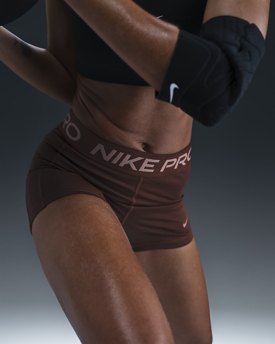 Nike Pro Leak Protection Period Women s Mid Rise 7.5cm approx. Biker Shorts Brown Polyester Elastane 50 Recycled Polyester